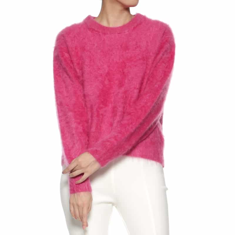 BARNEYS NEW YORK カシミヤ ファー加工クルーネックニットプルオーバー PINK