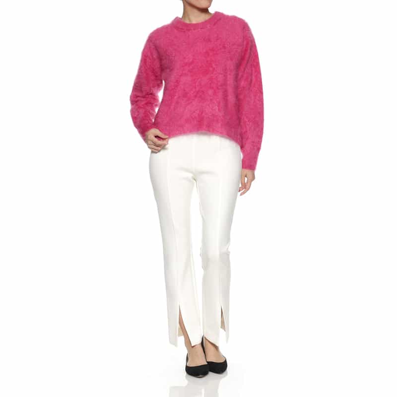 BARNEYS NEW YORK カシミヤ ファー加工クルーネックニットプルオーバー PINK