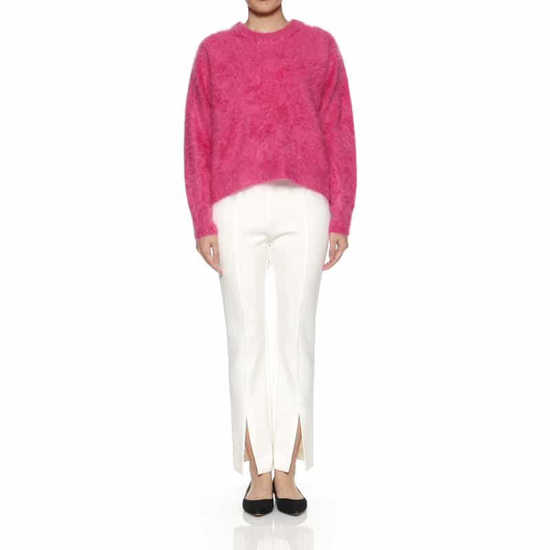 BARNEYS NEW YORK カシミヤ ファー加工クルーネックニットプルオーバー PINK