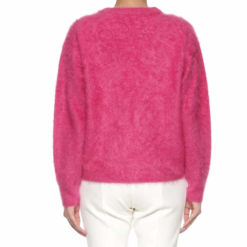 BARNEYS NEW YORK カシミヤ ファー加工クルーネックニットプルオーバー PINK