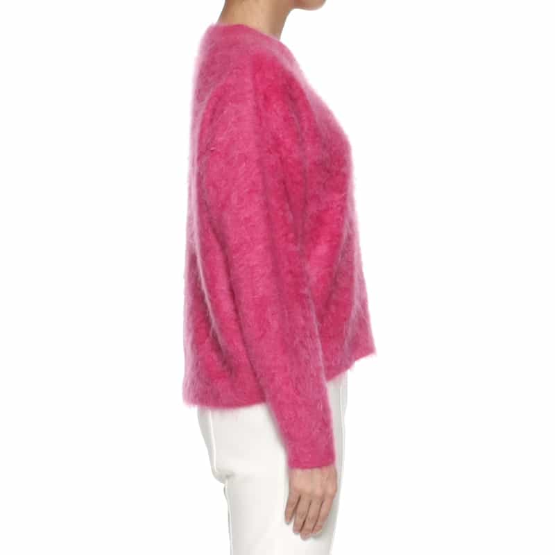 BARNEYS NEW YORK カシミヤ ファー加工クルーネックニットプルオーバー PINK