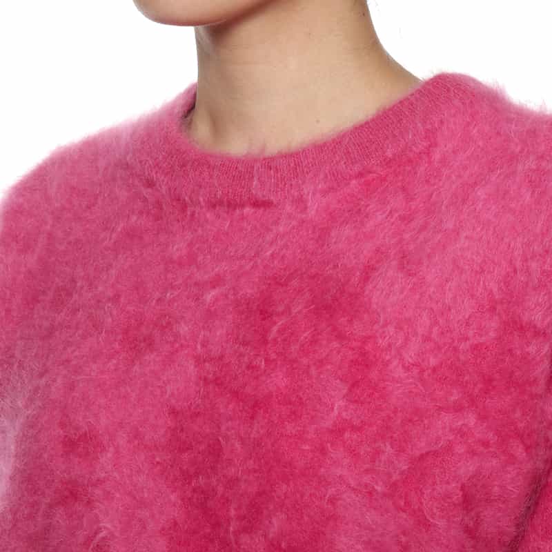 BARNEYS NEW YORK カシミヤ ファー加工クルーネックニットプルオーバー PINK