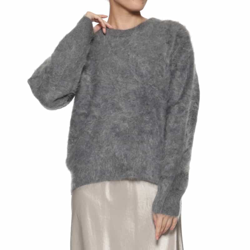 BARNEYS NEW YORK カシミヤ ファー加工クルーネックニットプルオーバー GRAY