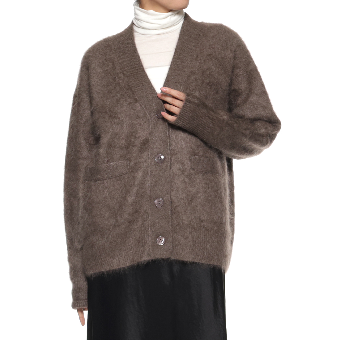 カシミヤ ファー加工 Vネックニットカーディガン