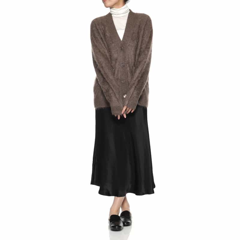 BARNEYS NEW YORK カシミヤ ファー加工 Vネックニットカーディガン BROWN