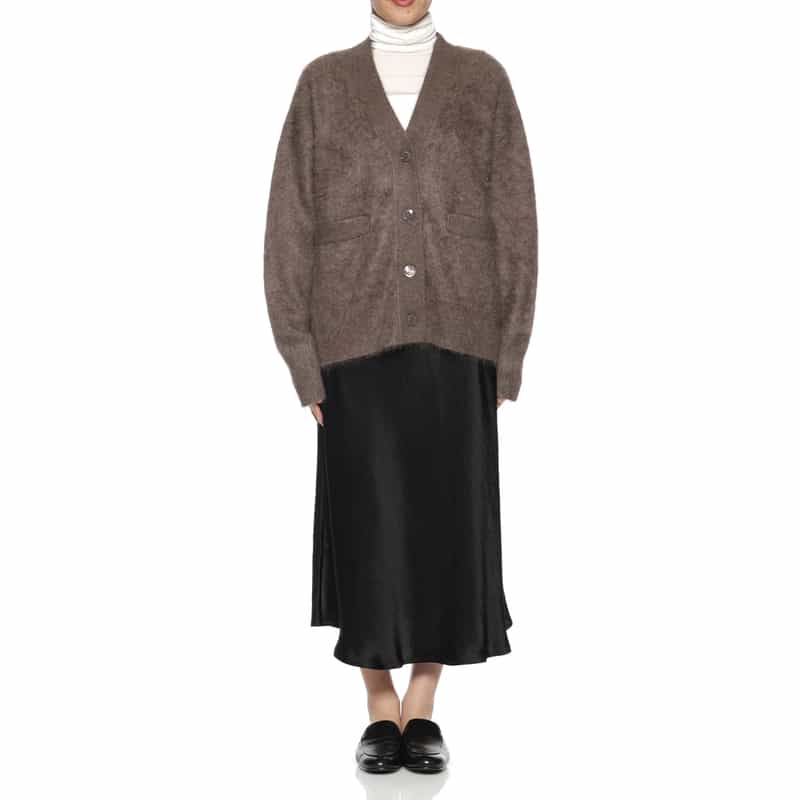 BARNEYS NEW YORK カシミヤ ファー加工 Vネックニットカーディガン BROWN