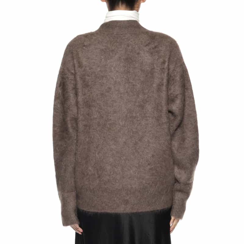 BARNEYS NEW YORK カシミヤ ファー加工 Vネックニットカーディガン BROWN