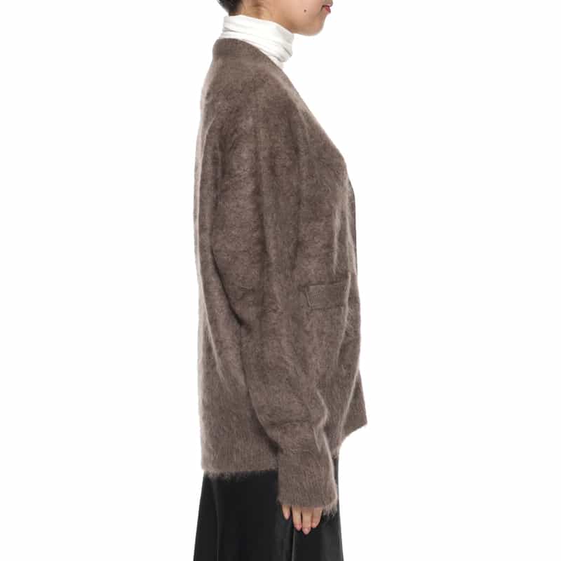 BARNEYS NEW YORK カシミヤ ファー加工 Vネックニットカーディガン BROWN