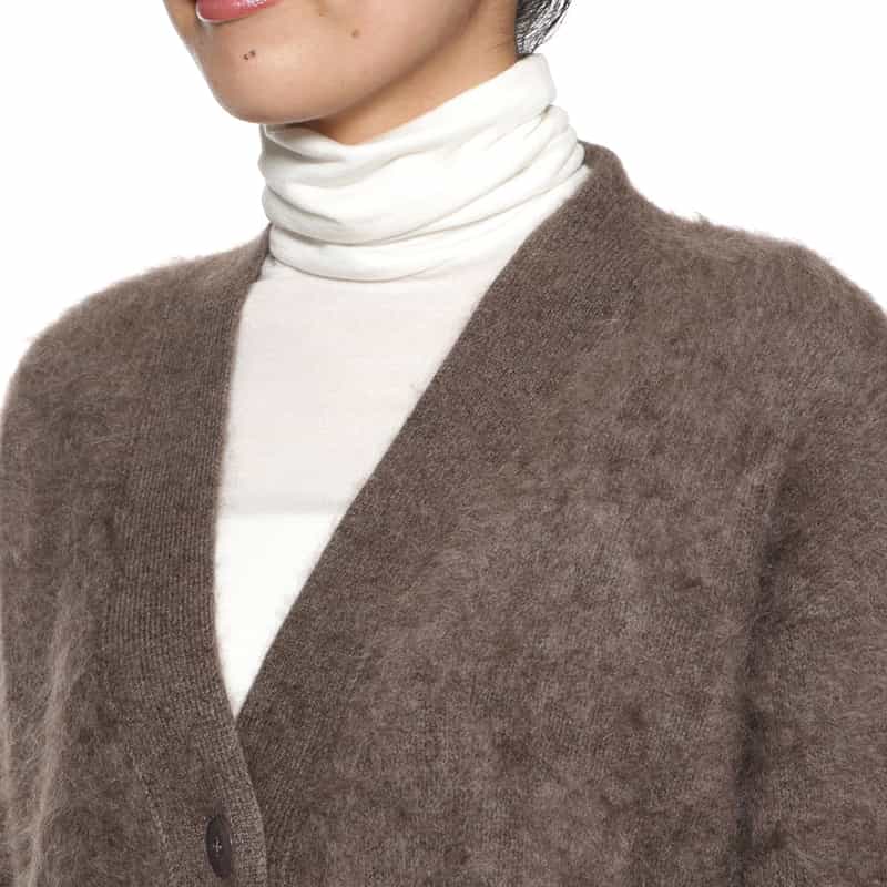 BARNEYS NEW YORK カシミヤ ファー加工 Vネックニットカーディガン BROWN