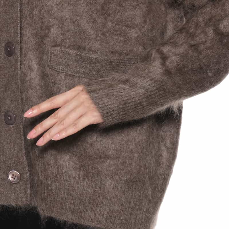 BARNEYS NEW YORK カシミヤ ファー加工 Vネックニットカーディガン BROWN