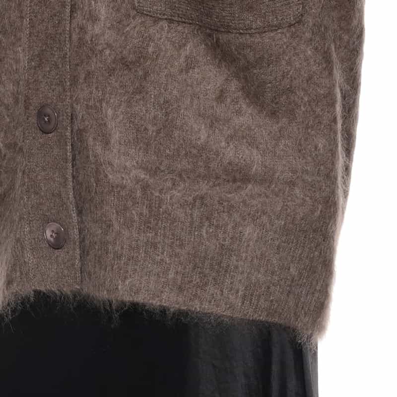 BARNEYS NEW YORK カシミヤ ファー加工 Vネックニットカーディガン BROWN