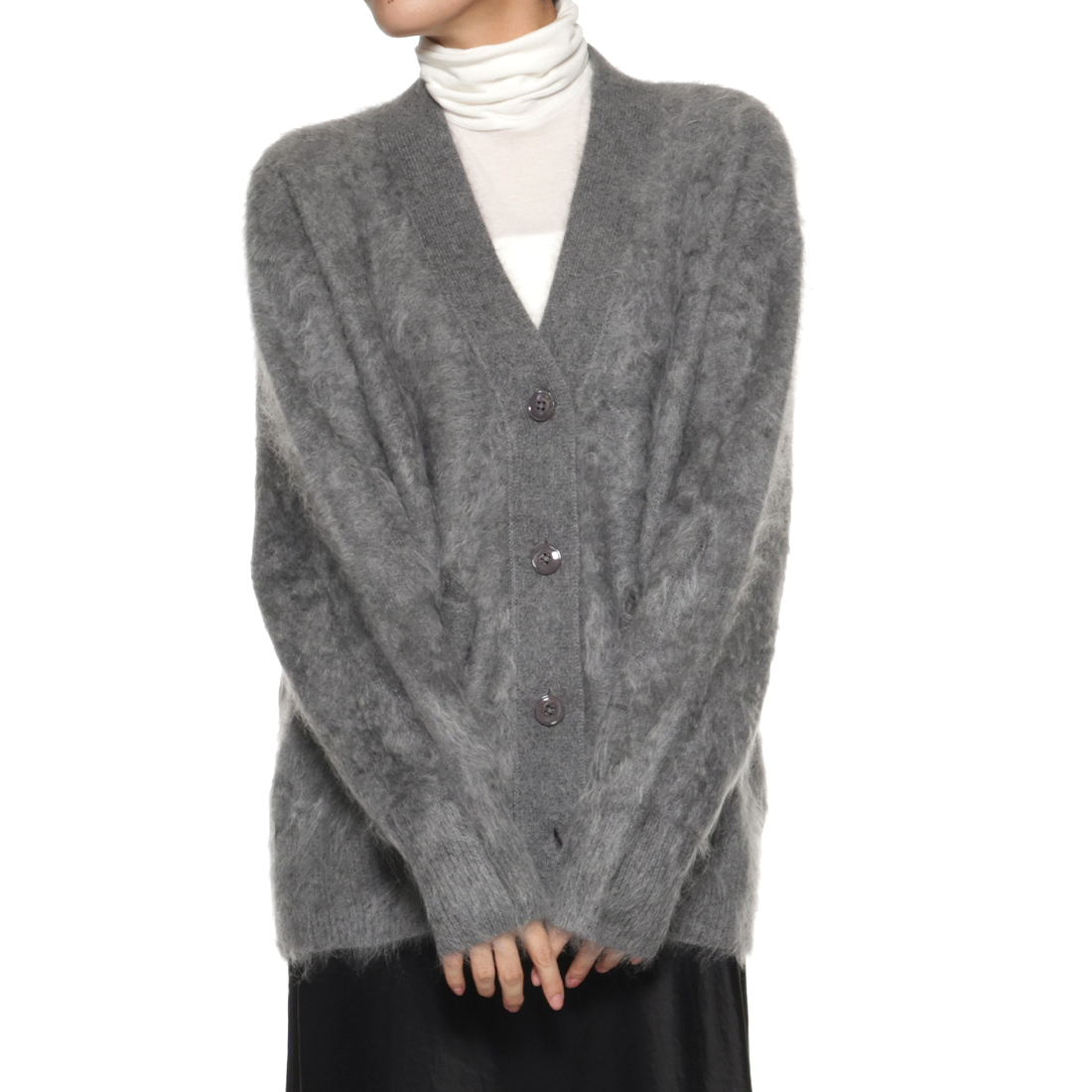 カシミヤ ファー加工 Vネックニットカーディガン