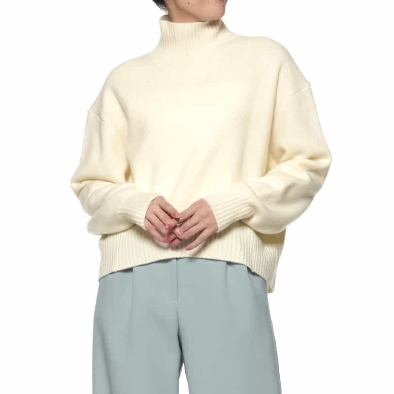 BARNEYS NEW YORK ウールカシミヤシルク タートルネックニットプルオーバー WHITE