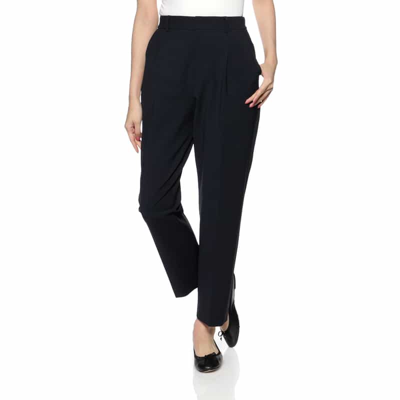 BARNEYS NEW YORK ウォッシャブル 2WAYストレッチ タック入りテーパードパンツ NAVY