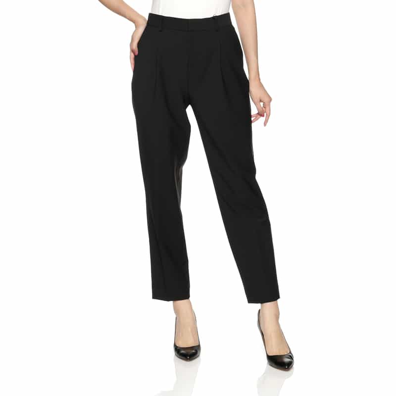 BARNEYS NEW YORK ウォッシャブル 2WAYストレッチ タック入りテーパードパンツ BLACK