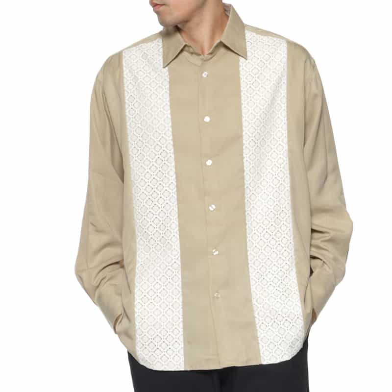 BARNEYS NEW YORK レース切替 ルーズフィットシャツ BEIGE