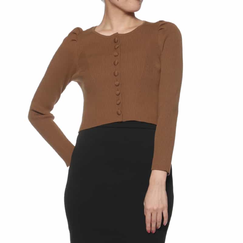 BARNEYS NEW YORK セットアップ ウォッシャブル パフスリーブニットカーディガン LIGHT BROWN