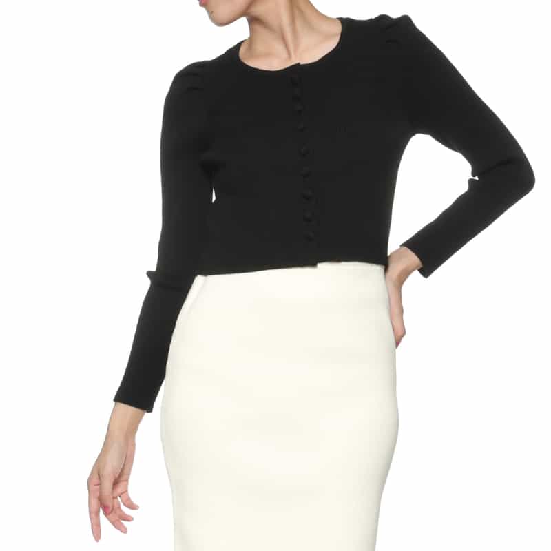 BARNEYS NEW YORK セットアップ ウォッシャブル パフスリーブニットカーディガン BLACK