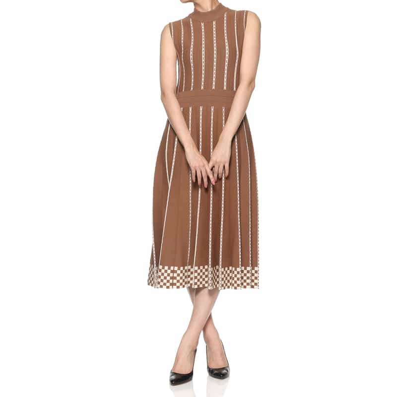 BARNEYS NEW YORK セットアップ ウォッシャブル ジャカードニットドレス LIGHT BROWN