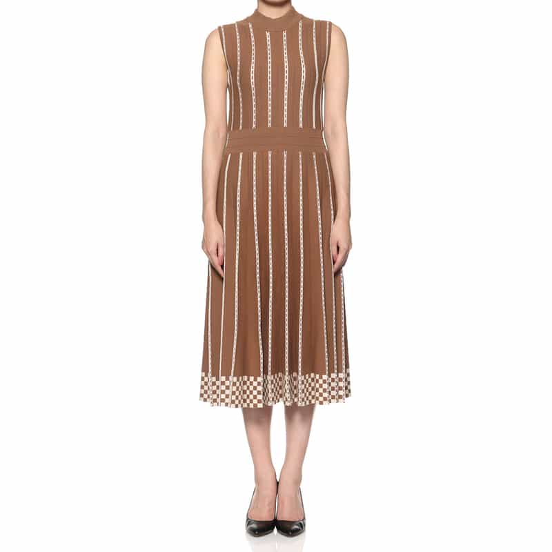 BARNEYS NEW YORK セットアップ ウォッシャブル ジャカードニットドレス LIGHT BROWN