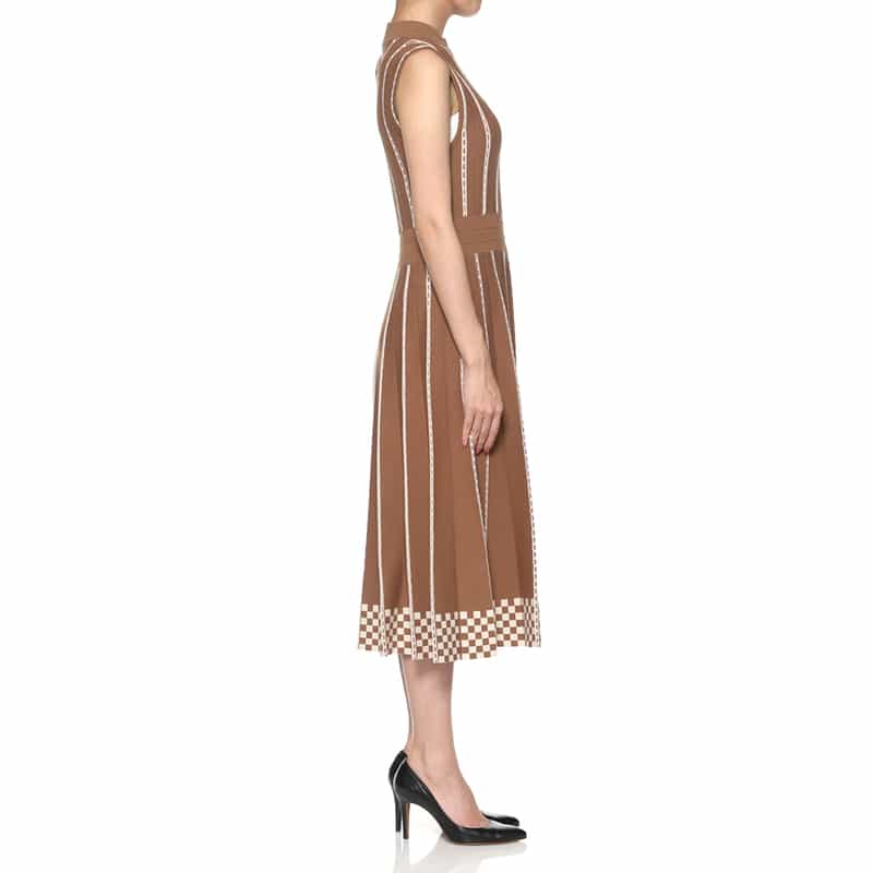 BARNEYS NEW YORK セットアップ ウォッシャブル ジャカードニットドレス LIGHT BROWN