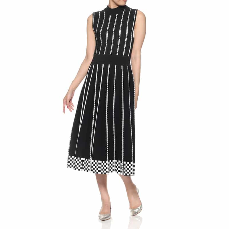 BARNEYS NEW YORK セットアップ ウォッシャブル ジャカードニットドレス BLACK