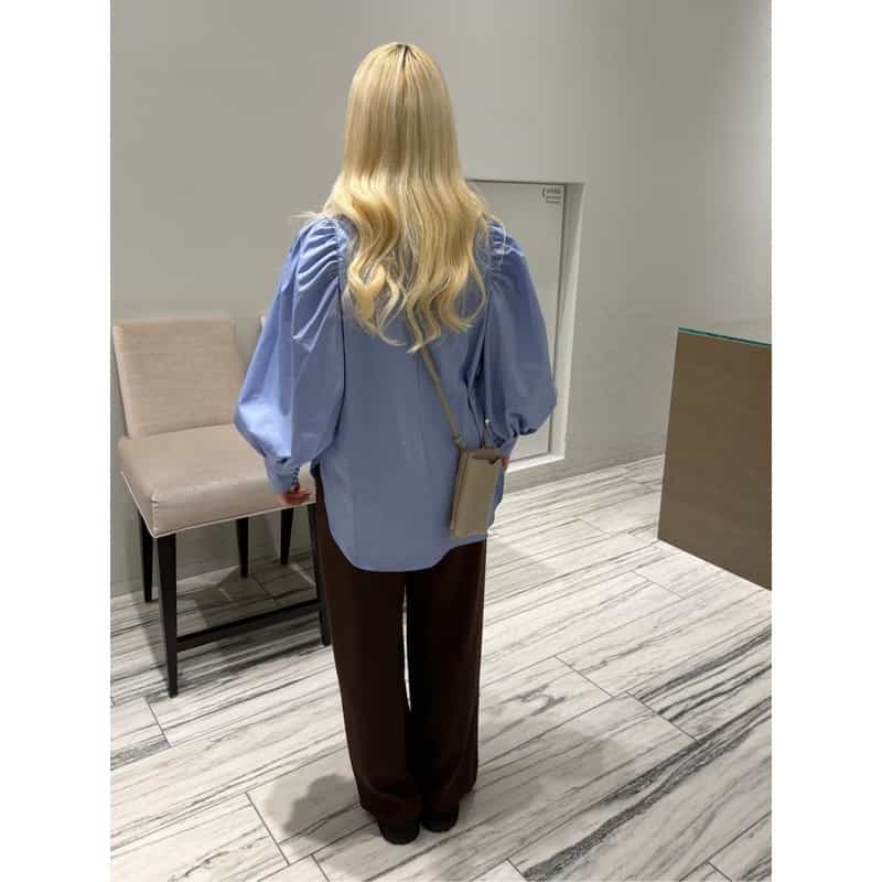 BARNEYS NEW YORK ウォッシャブル ボリュームスリーブ ブラウス LIGHT BLUE