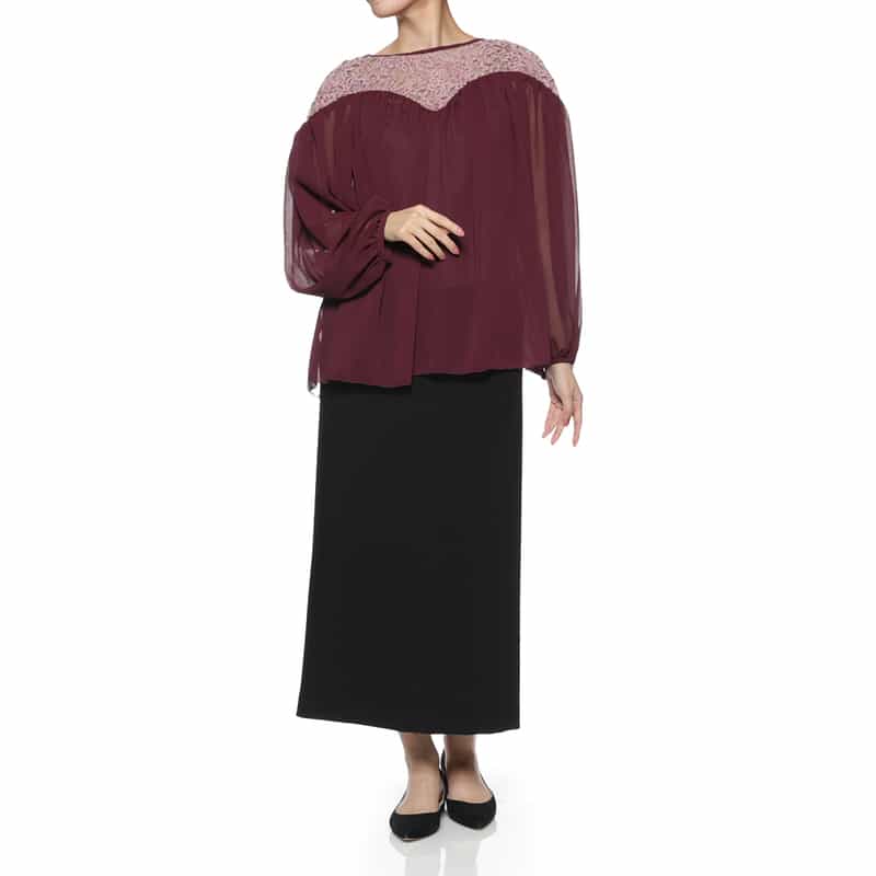 BARNEYS NEW YORK 異素材コンビネーション シアーブラウス （インナーキャミソール付き） PINK