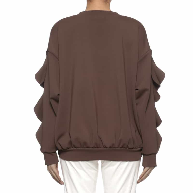 BARNEYS NEW YORK ウォッシャブル スクーバ素材 フリルスリーブ プルオーバー BROWN