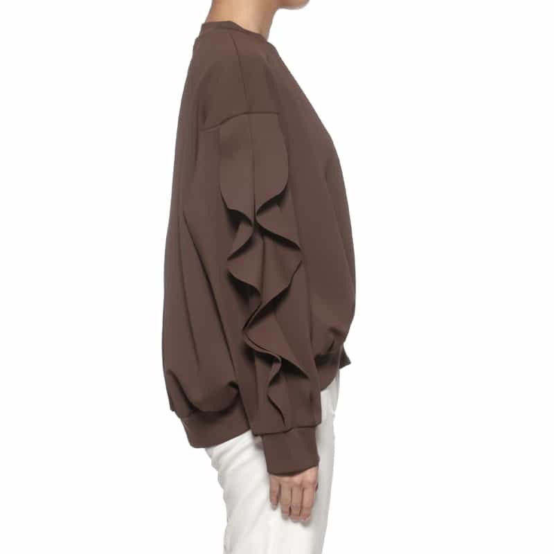 BARNEYS NEW YORK ウォッシャブル スクーバ素材 フリルスリーブ プルオーバー BROWN