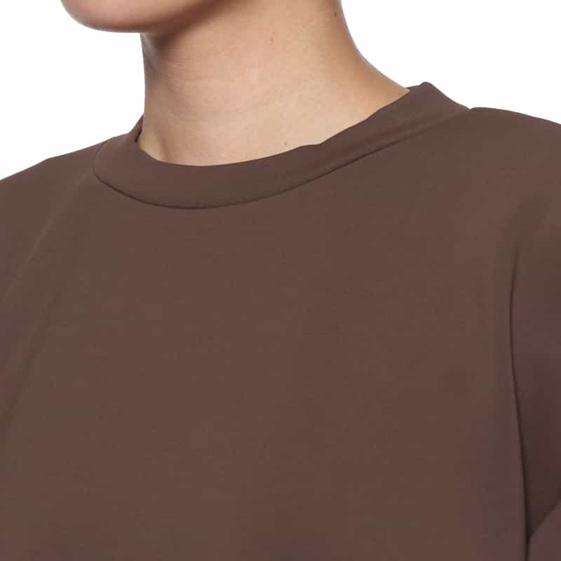 BARNEYS NEW YORK ウォッシャブル スクーバ素材 フリルスリーブ プルオーバー BROWN