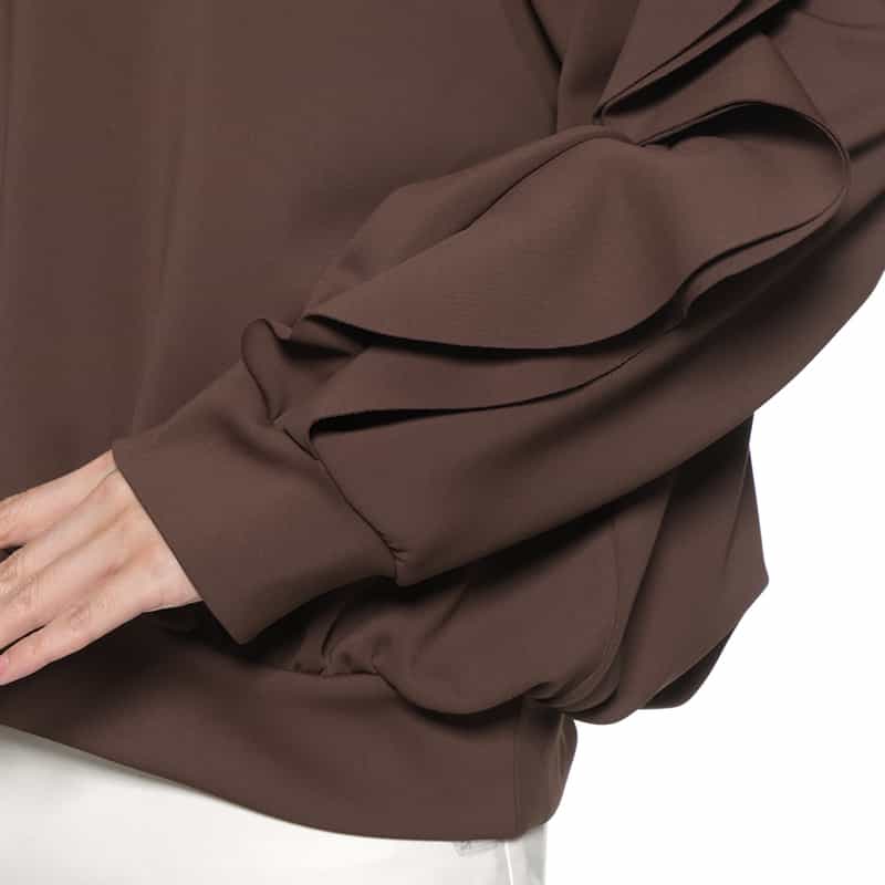 BARNEYS NEW YORK ウォッシャブル スクーバ素材 フリルスリーブ プルオーバー BROWN