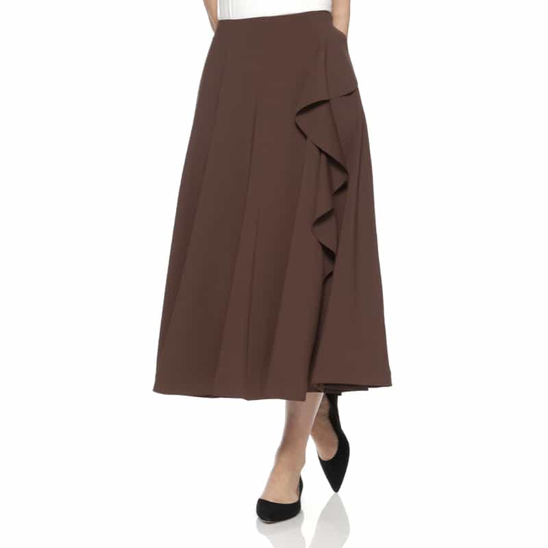BARNEYS NEW YORK ウォッシャブル スクーバ素材 ラッフルデザインスカート BROWN
