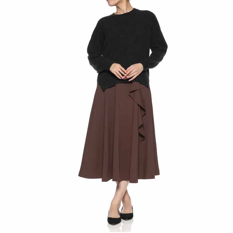 BARNEYS NEW YORK ウォッシャブル スクーバ素材 ラッフルデザインスカート BROWN