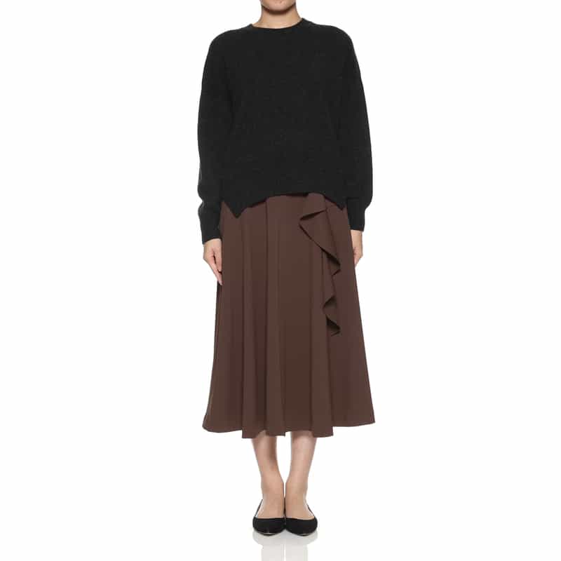 BARNEYS NEW YORK ウォッシャブル スクーバ素材 ラッフルデザインスカート BROWN