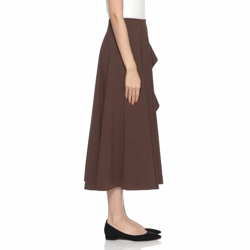 BARNEYS NEW YORK ウォッシャブル スクーバ素材 ラッフルデザインスカート BROWN