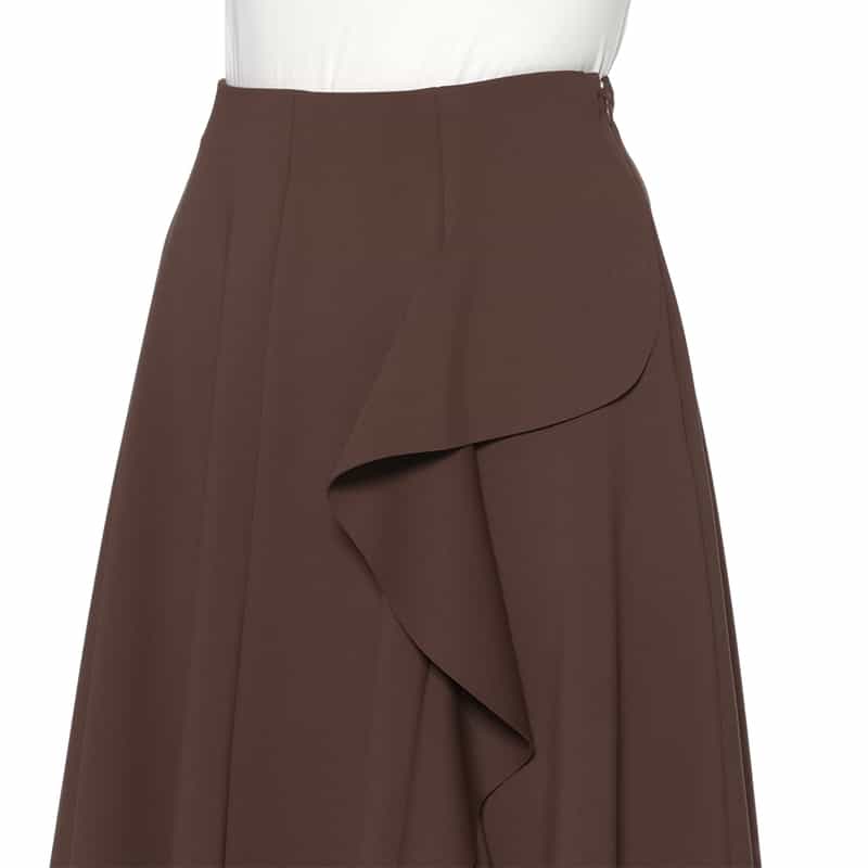 BARNEYS NEW YORK ウォッシャブル スクーバ素材 ラッフルデザインスカート BROWN