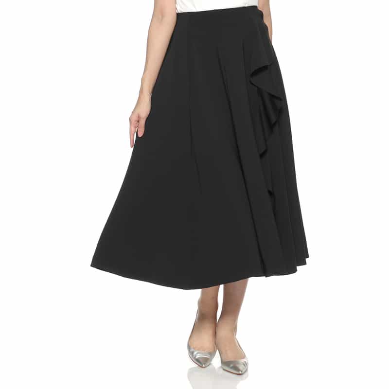 BARNEYS NEW YORK ウォッシャブル スクーバ素材 ラッフルデザインスカート BLACK