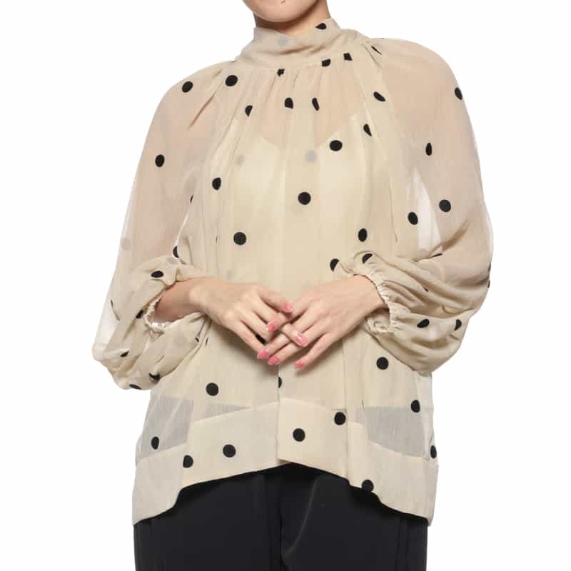 BARNEYS NEW YORK ウォッシャブル シアーボウタイブラウス（インナーキャミソール付き） WHITE