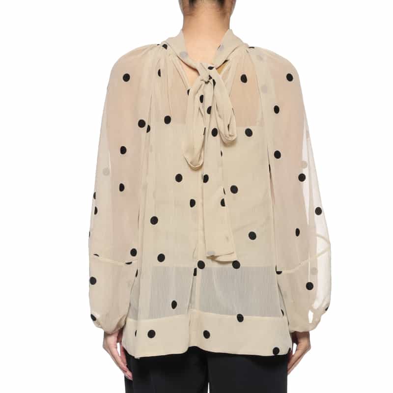 BARNEYS NEW YORK ウォッシャブル シアーボウタイブラウス（インナーキャミソール付き） WHITE