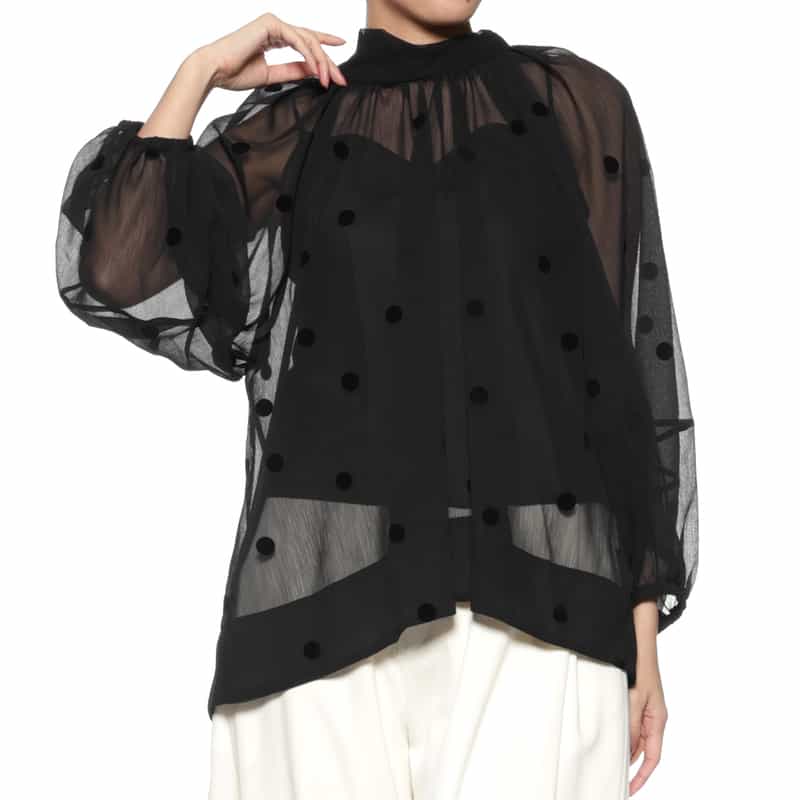 BARNEYS NEW YORK ウォッシャブル シアーボウタイブラウス（インナーキャミソール付き） BLACK