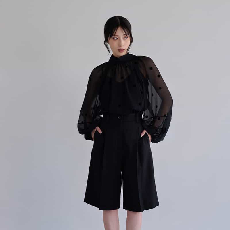 BARNEYS NEW YORK ウォッシャブル シアーボウタイブラウス（インナーキャミソール付き） BLACK