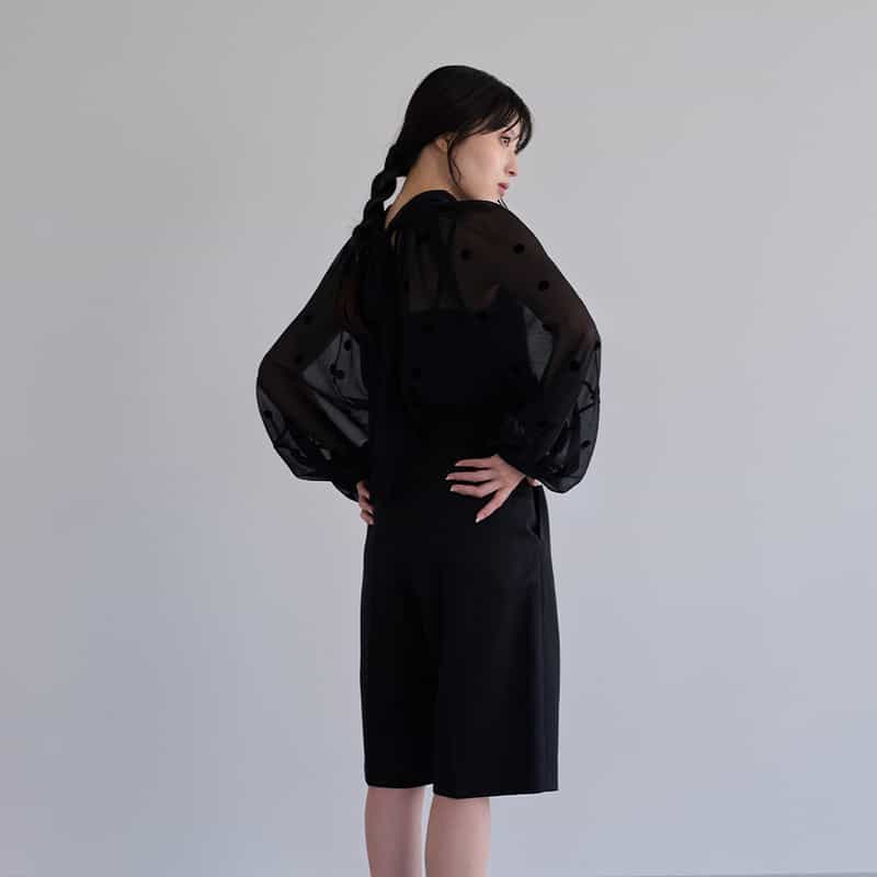 BARNEYS NEW YORK ウォッシャブル シアーボウタイブラウス（インナーキャミソール付き） BLACK