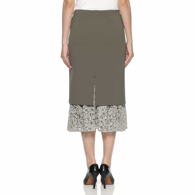 BARNEYS NEW YORK スクーバ素材 レースヘムスカート GRAY