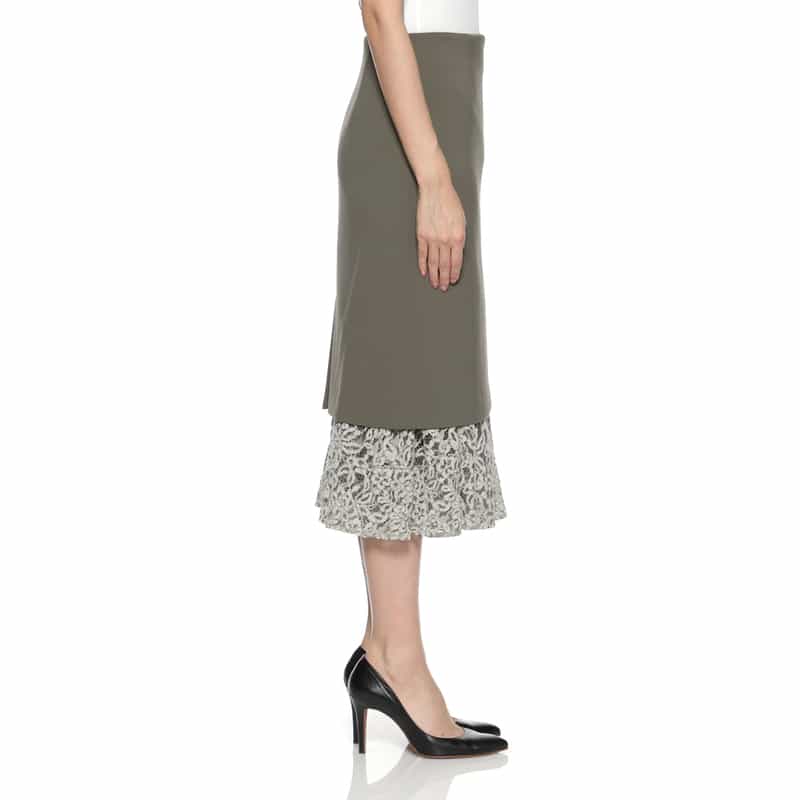 BARNEYS NEW YORK スクーバ素材 レースヘムスカート GRAY