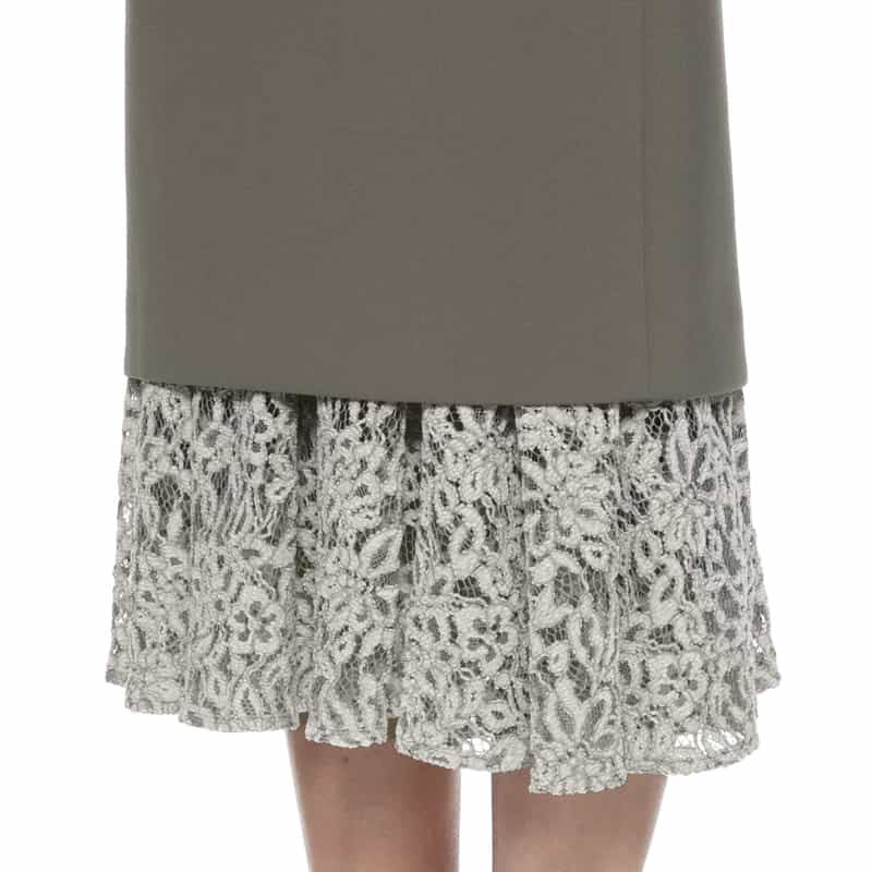 BARNEYS NEW YORK スクーバ素材 レースヘムスカート GRAY