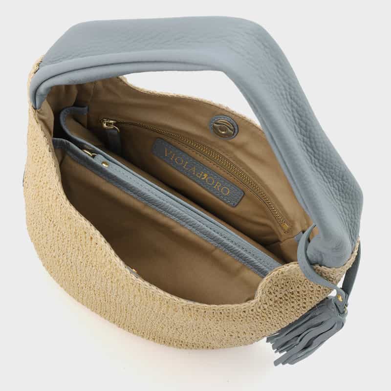 VIOLAD’ORO VIOLAD’ORO ＜ヴィオラドーロ＞ アバカ素材 ワンハンドルバッグ LIGHT BLUE