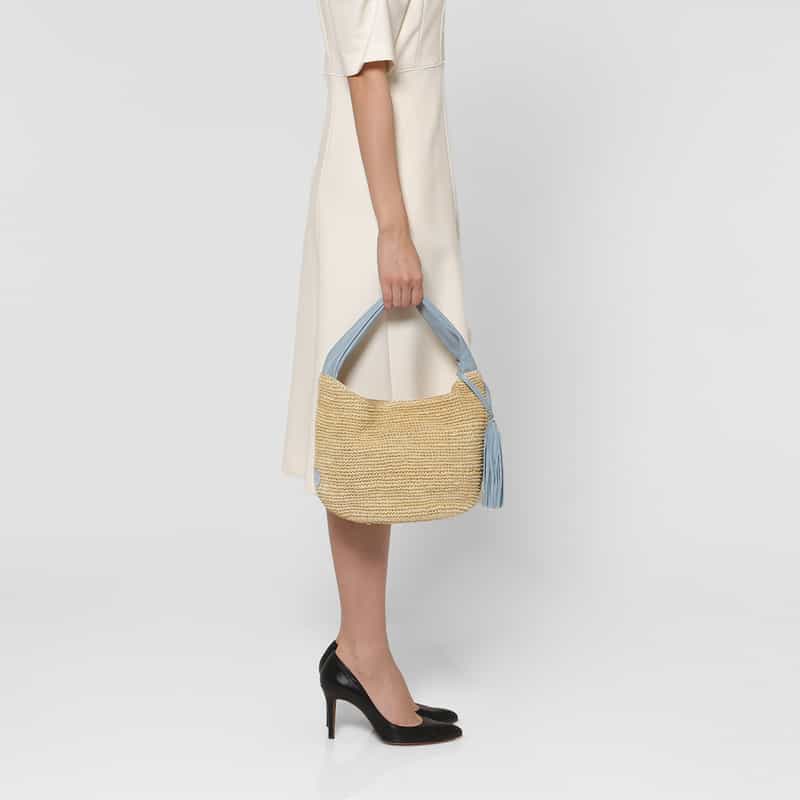 VIOLAD’ORO VIOLAD’ORO ＜ヴィオラドーロ＞ アバカ素材 ワンハンドルバッグ LIGHT BLUE