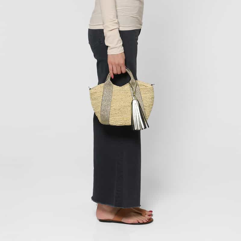 VIOLAD’ORO VIOLAD’ORO ＜ヴィオラドーロ＞ ラフィア素材 ミニトートバッグ BEIGE