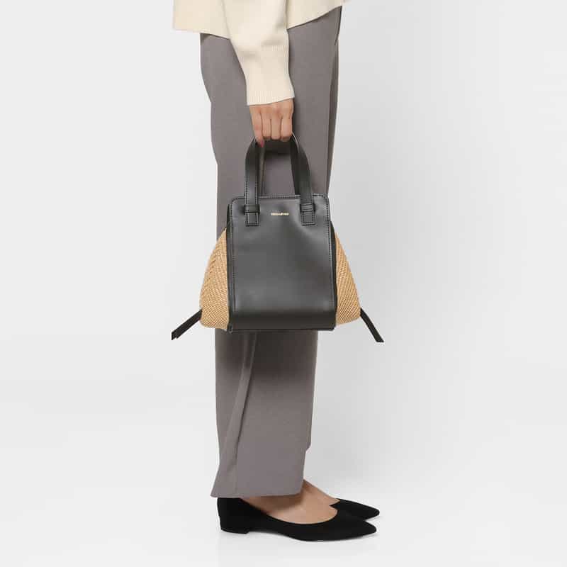 VIOLAD’ORO VIOLAD’ORO ＜ヴィオラドーロ＞ 異素材コンビネーションハンドバッグ BEIGE